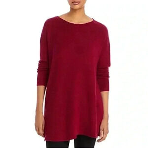[M]Eileen Fisher Burgundy Bateau  Neck Merino Wool Tunic Sweater